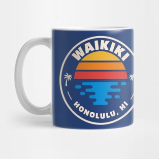 Retro Waikiki Beach Honolulu Hawaii Vintage Beach Emblem Mug